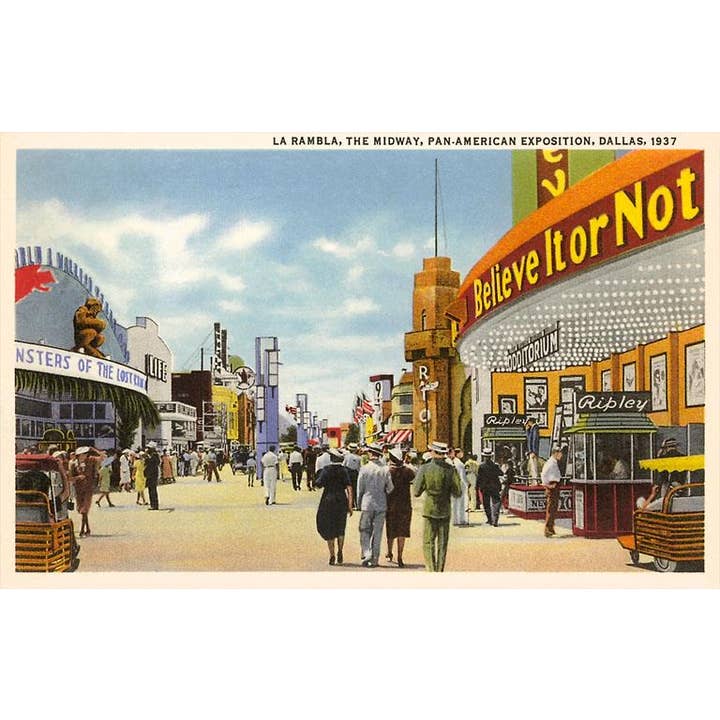 Postcard TX-393 La Rambla Midway, Dallas, Texas, 1937 for wholesale by Found Image Press