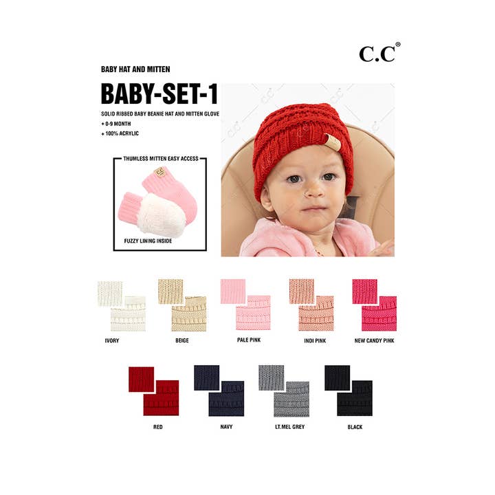 Hana - Wholesale Beanie - Kids - C.C Baby Solid Ribbed Beanie and Mitten Glove