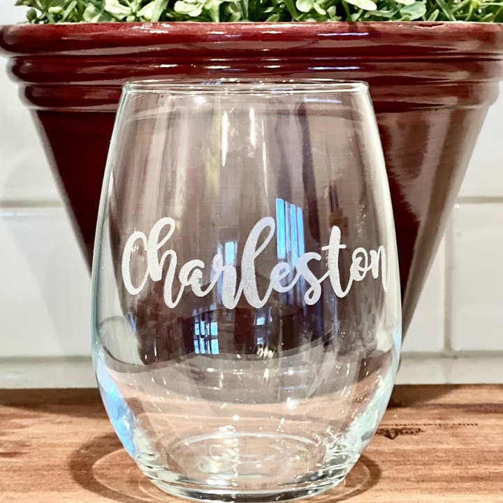 Salty Spouse Glassware - Wholesale Wine Glass - Custom City/Town Engraved Stemless Wine Glass - 21oz