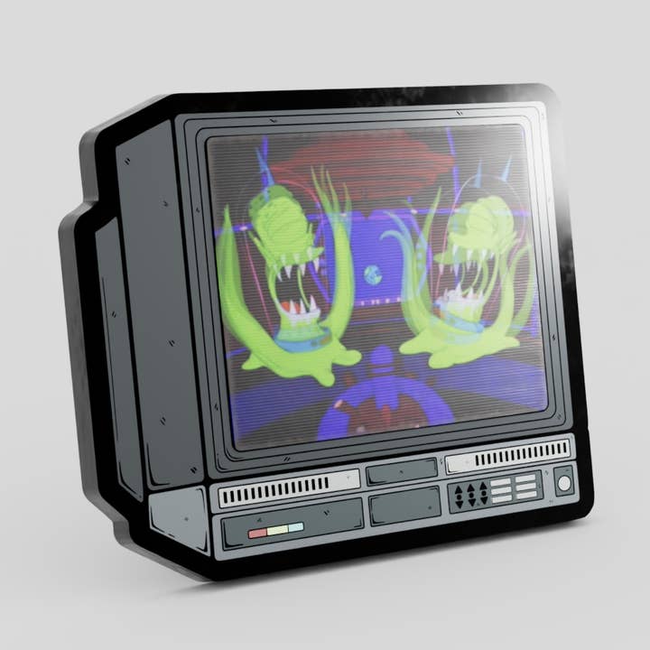 2.5" Lenticular Kang and Kodos CRTV Pin for wholesale by GoopyGoblins