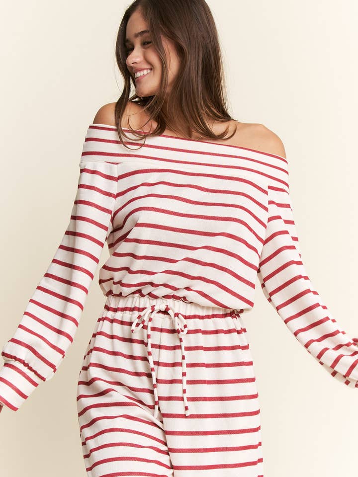 JADE BY JANE PLUS - Wholesale Jumpsuit - Women's - (PLUS SIZE) OFF-SHOULDER STRIPED TERRY JUMPSUIT31