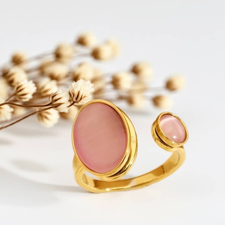 Anello Pietra Occhio di Gatto Rosa per la vendita all'ingrosso da parte di Produtos Namasté