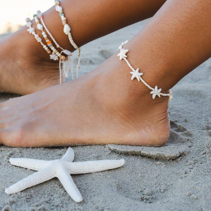 Lotus and Luna - Wholesale Anklet - White Seastar Seedbead Anklet