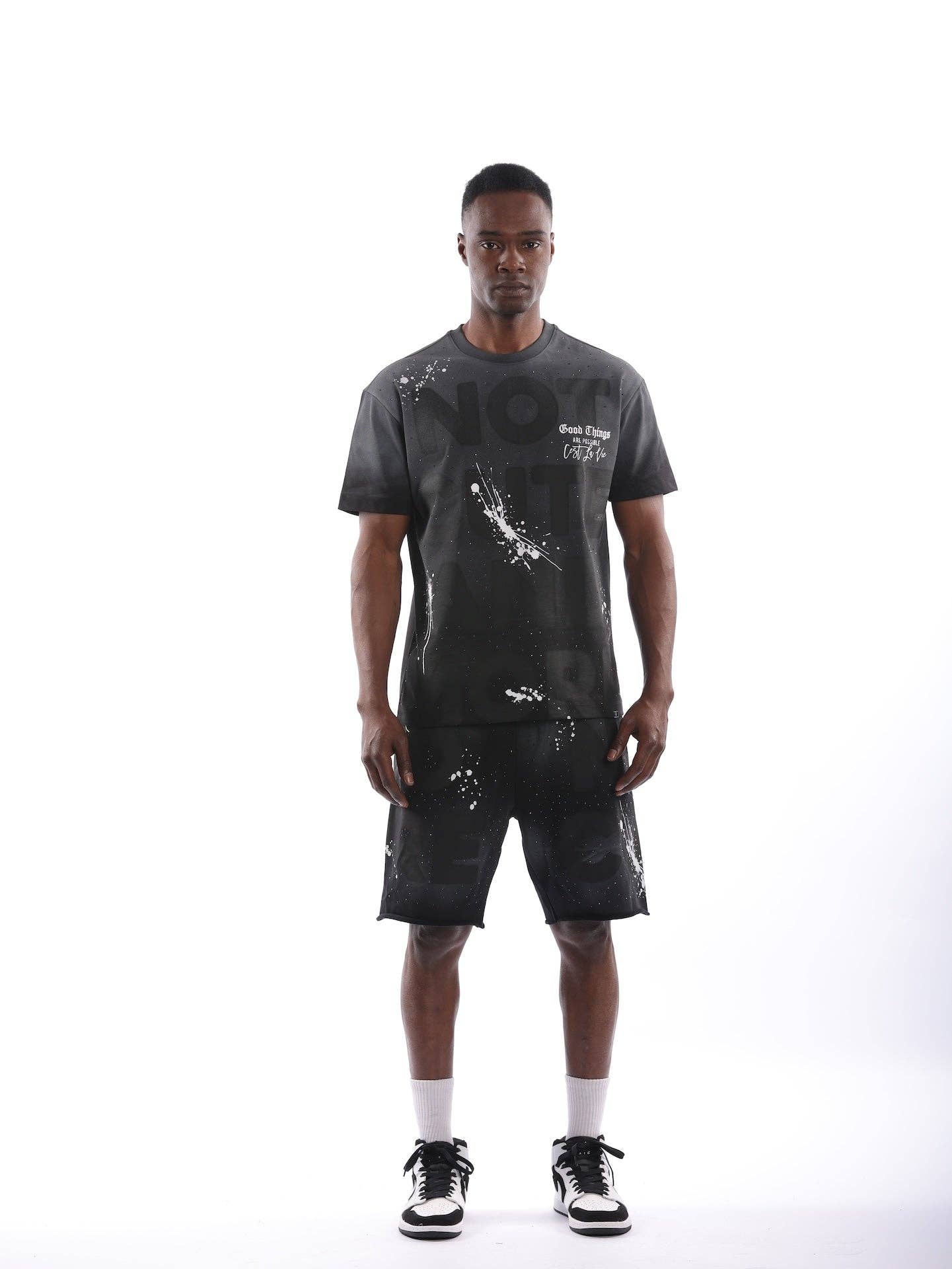 LEFT POINT - Wholesale Top & Short Set (NOT Loungewear) - Men's - 🎨 “Good Things” Graffiti Splatter Co-Ord Set – Urban Ink Edition - S25-1440