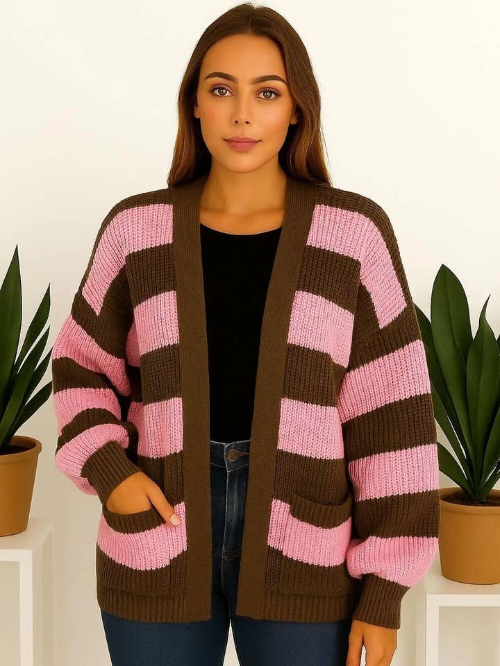 LONG SLEEVES STRIPE BALLON CARDIGAN for wholesale by justyouroutfit