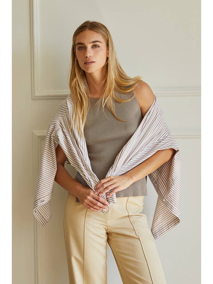 BEIGE CT8435-1 - Isra Striped Button Up Shirt for wholesale on Faire