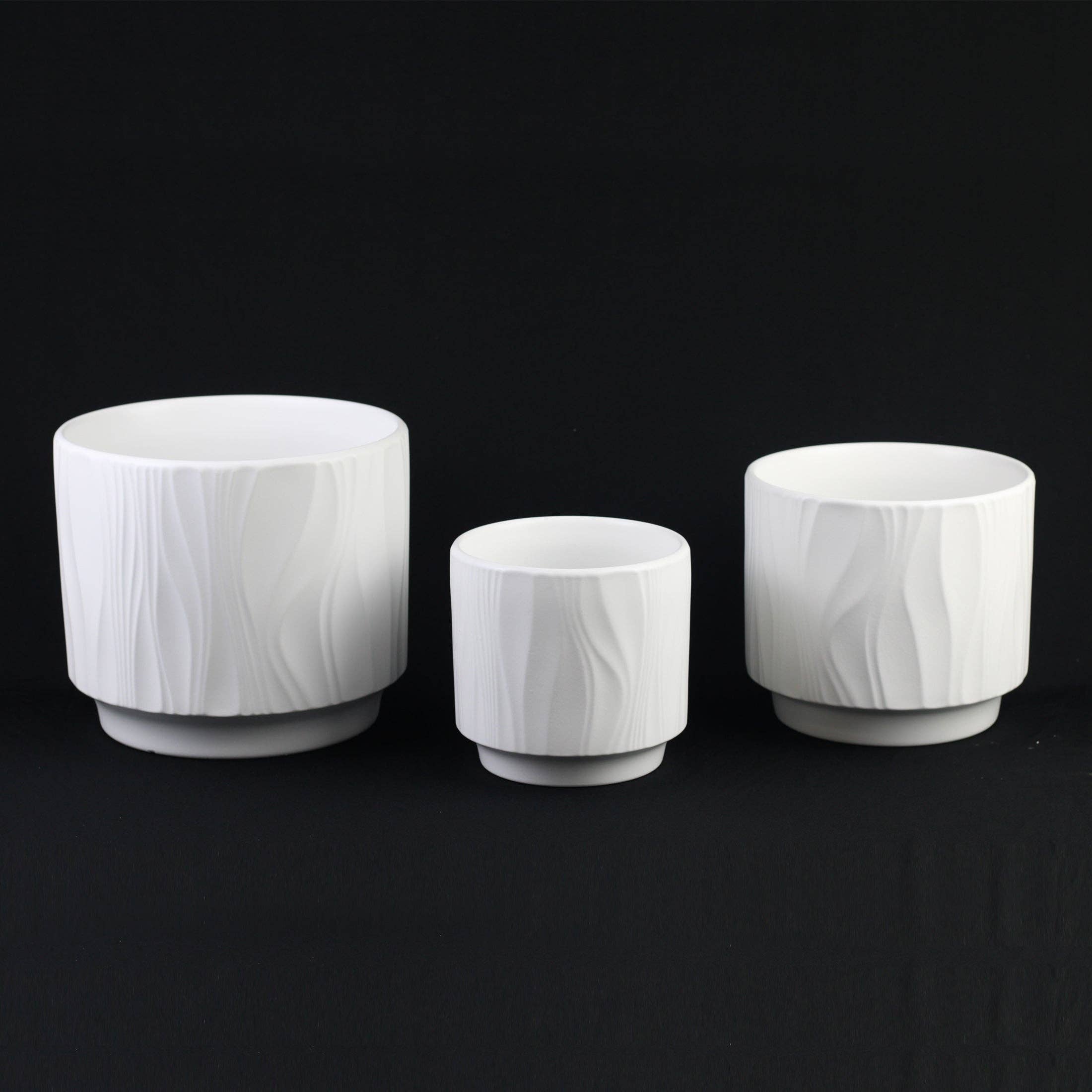 Florinia - Wholesale Plant Pot - 3-Piece White Stoneware Planter Pot Set with Embossed Texture2