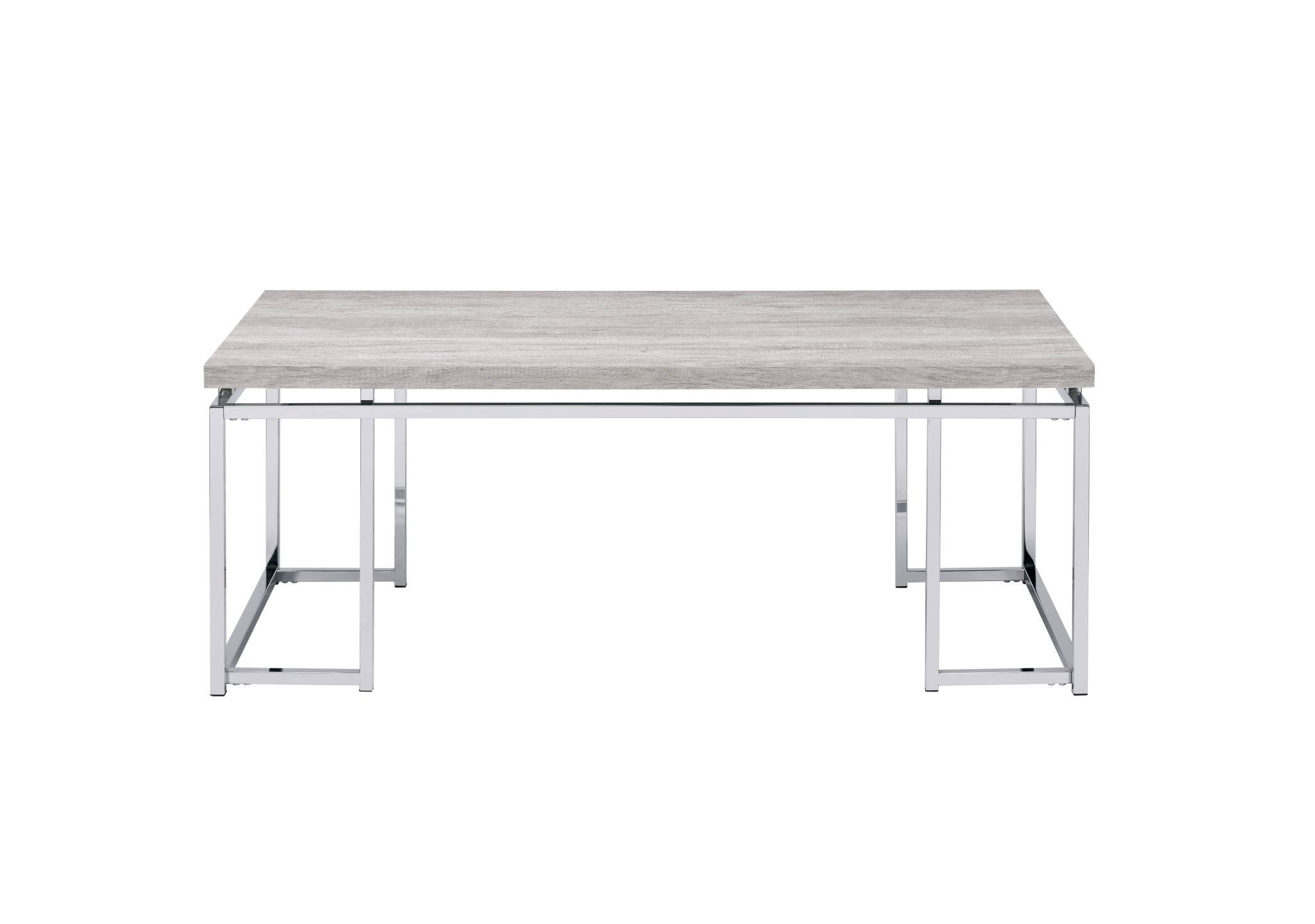 HomeRoots - Wholesale Coffee Table - 47" Oak and Silver Wood And Metal Frame Coffee Table0