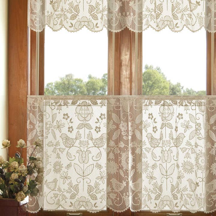 Heritage Lace - Wholesale Curtain - Cottage Bird Floral 60x16 Lace Valance Curtain Champagne