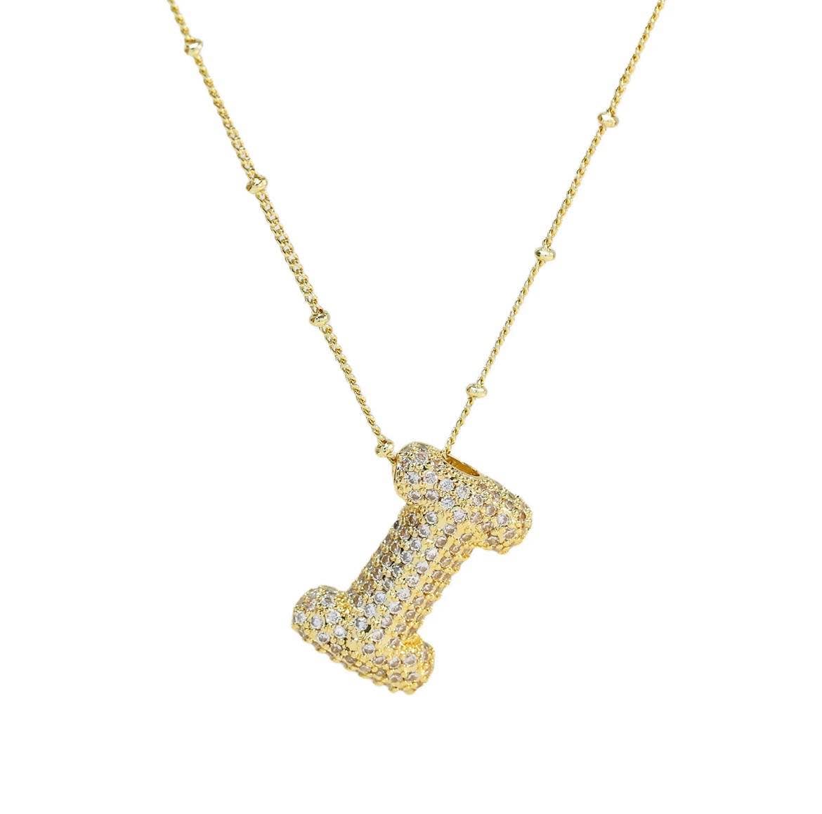 The Classy Cloth WS - Wholesale Pendant/Charm Necklace - Jeweled Cz Bubble Letter Initial Necklace - Gold RTS7