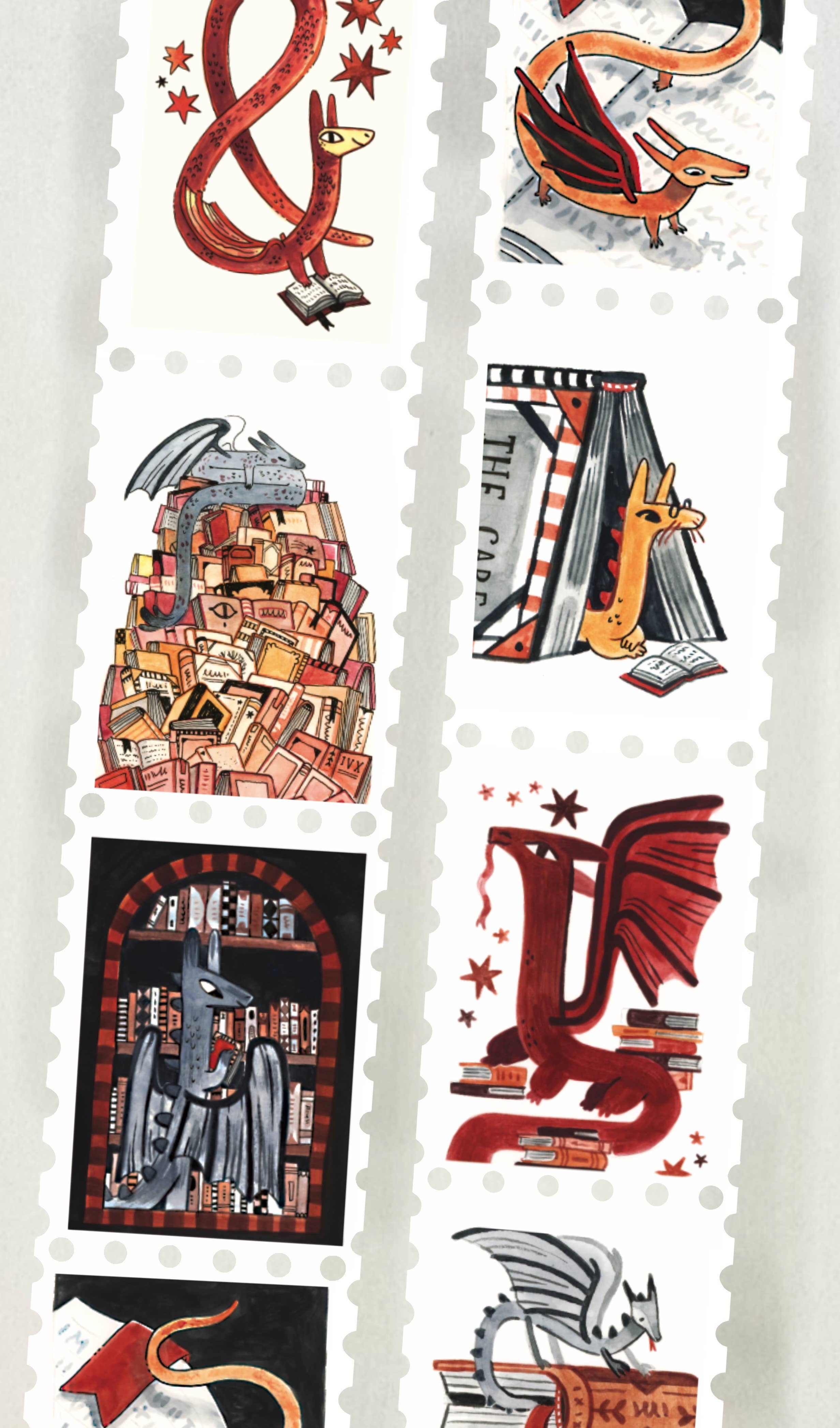 Shelley Couvillion - Wholesale Washi Tape - Book Wyrm [ Dragon ] Stamp Washi Tape / Dark Academia / Book1