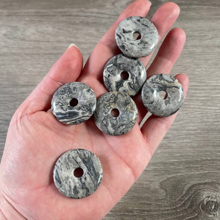 Keystone Crystals - Wholesale Spiritual Stone/Crystal - Donut Pi Stone 30mm Gemstone Pendant – Strung or Plain11