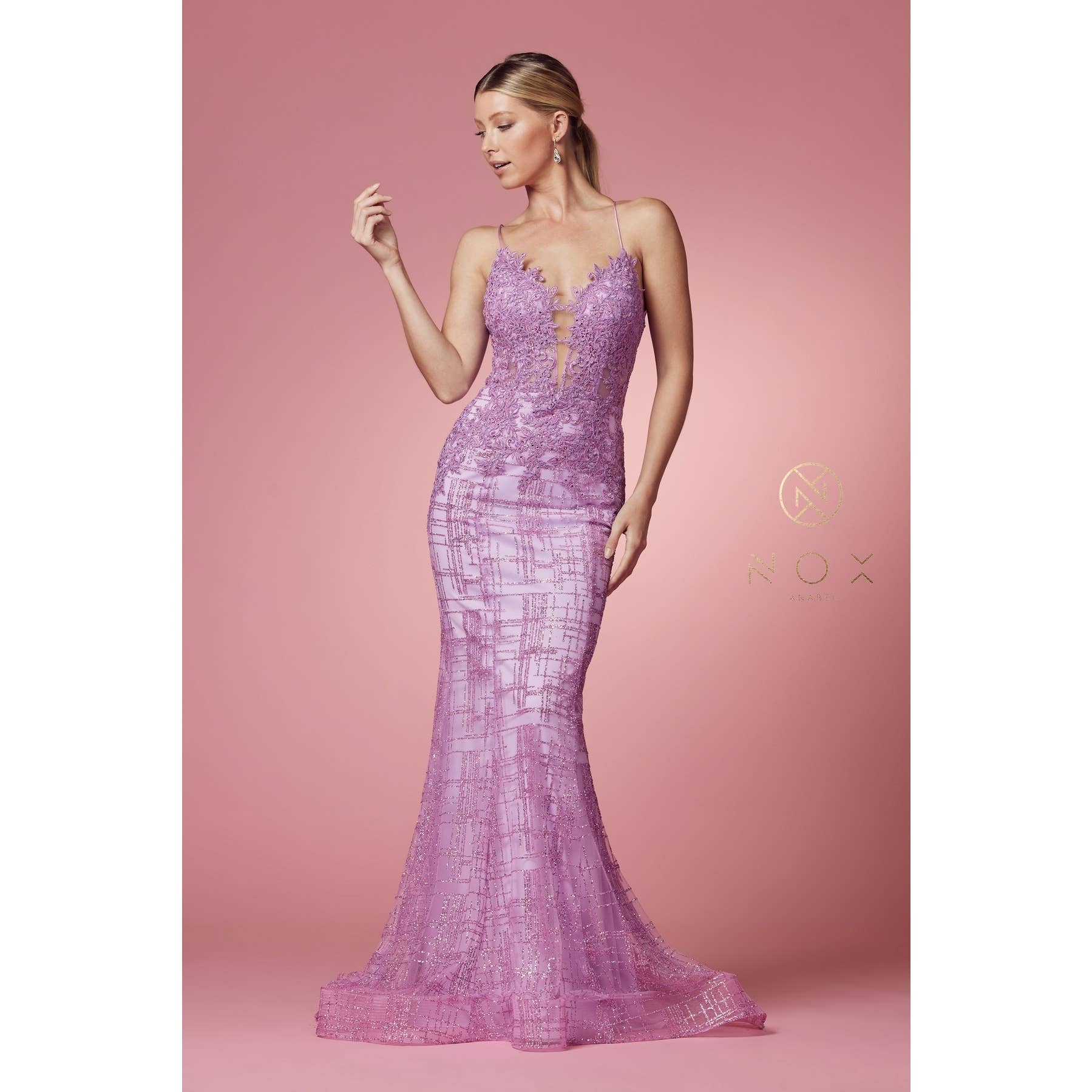 Noxanabel - Wholesale Formele jurk - Dames - Glamoureuze Glinsterende V-Hals Damesjurk R282-110