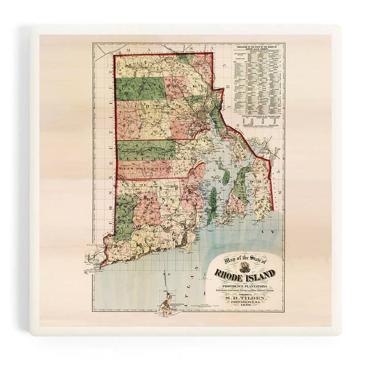 COASTER EN CÉRAMIQUE Rhode Island, (1880), carte panoramique pour la vente par Lantern Press