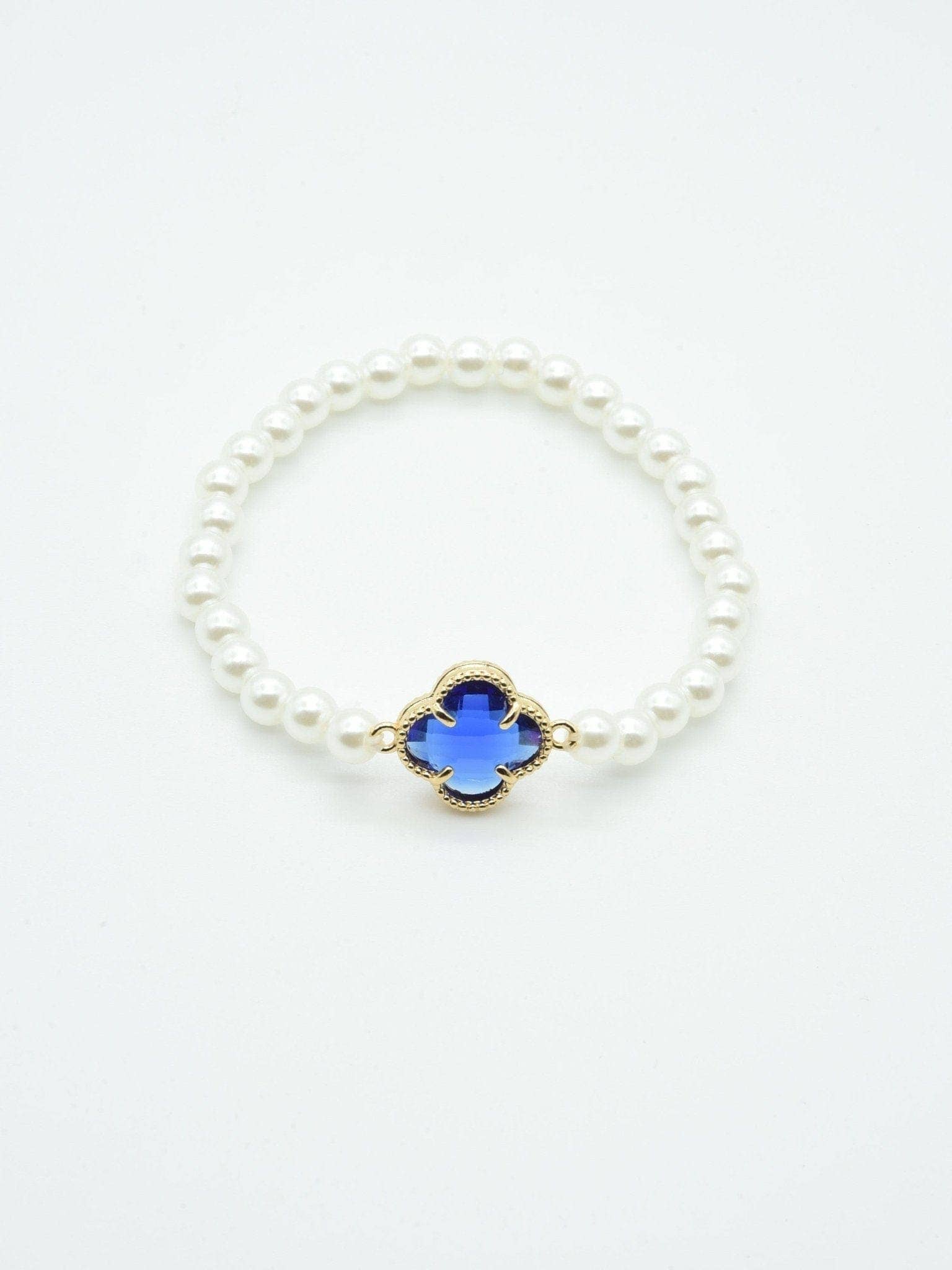 MiMi Wholesale - Wholesale Beaded Bracelet - Clover Accent Pearl Stretch Beaded Bracelet9