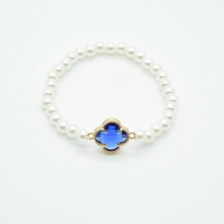 MiMi Wholesale - Wholesale Beaded Bracelet - Clover Accent Pearl Stretch Beaded Bracelet9