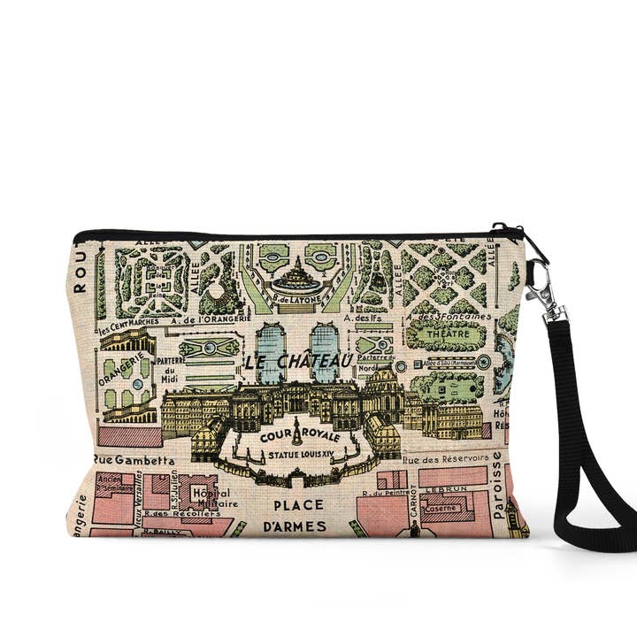 Palace of Versailles Map Wristlet Zipper Pouch Makeup Bag for wholesale by Daisy Mae Designs