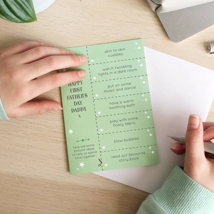 Cartão de cupom de ideias para bebês no primeiro dia dos pais por atacado de Clara and Macy