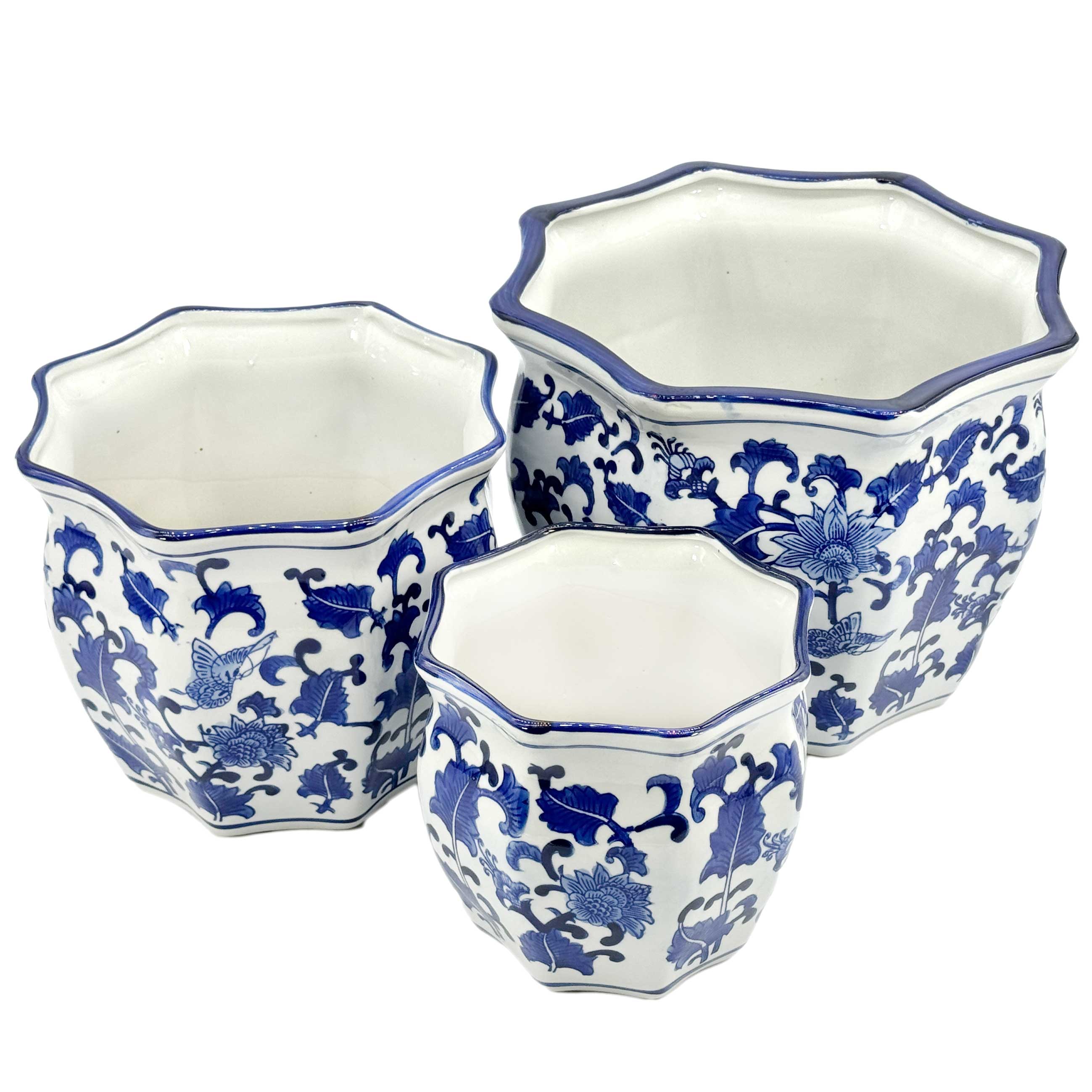 Galt International Company - Vendita all'ingrosso Vasi per piante - Set di 3 vasi per fioriere in ceramica Chinoiserie, 7,5"/10"/13"4