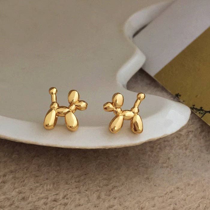 LanLivia - Wholesale Stud/Post Earrings - Cute Ballon Dog Small Ear Studs-Gold n Silver