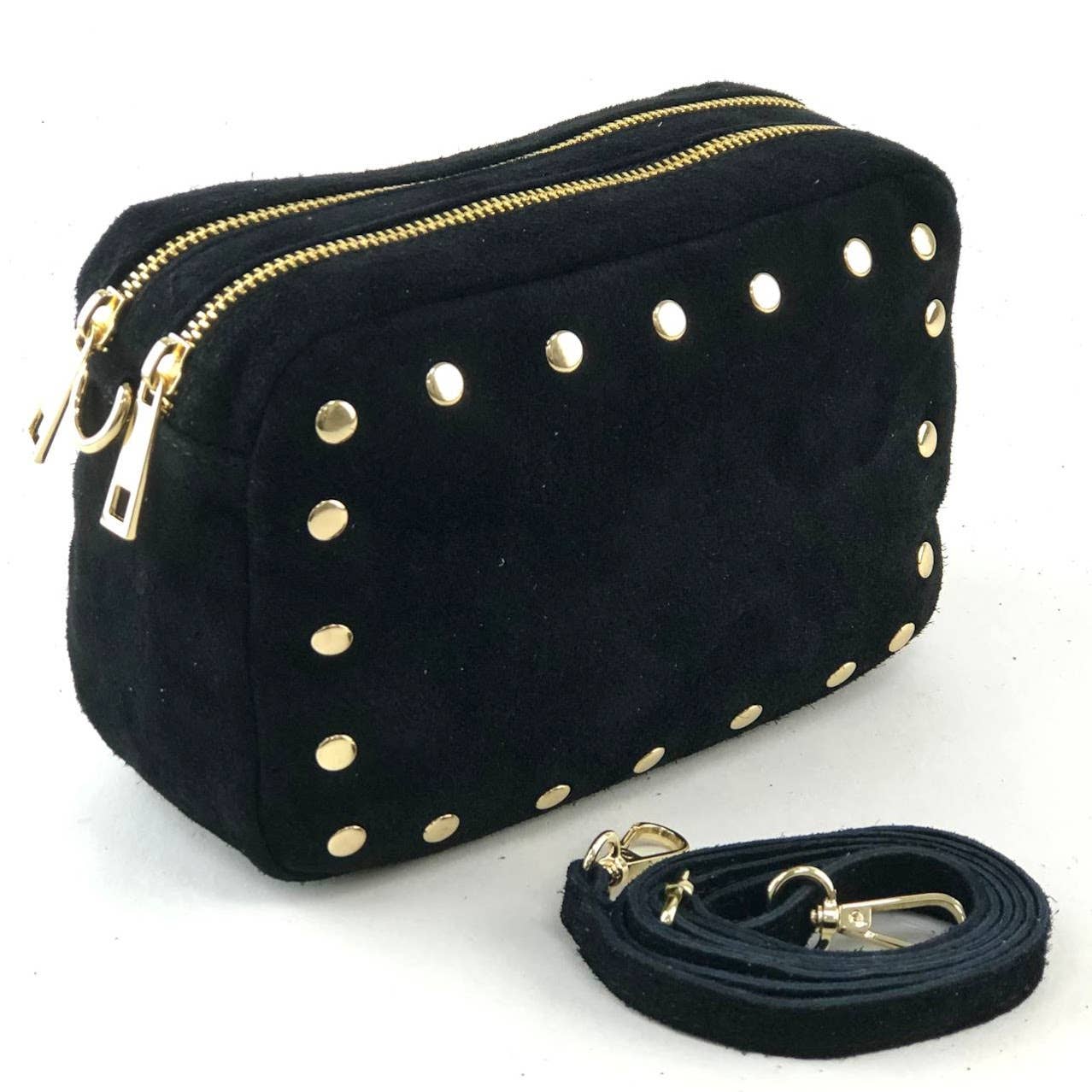 MILANO AMOUR - Wholesale Crossbody Bag - Women's - CROSSBODY BRYAN ZIP SUEDE STUDS0