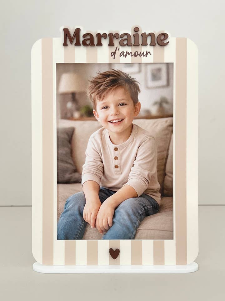 Beige gestreepte fotolijst Mama / Peettante / Tante / Oma voor wholesale door Print Your Love