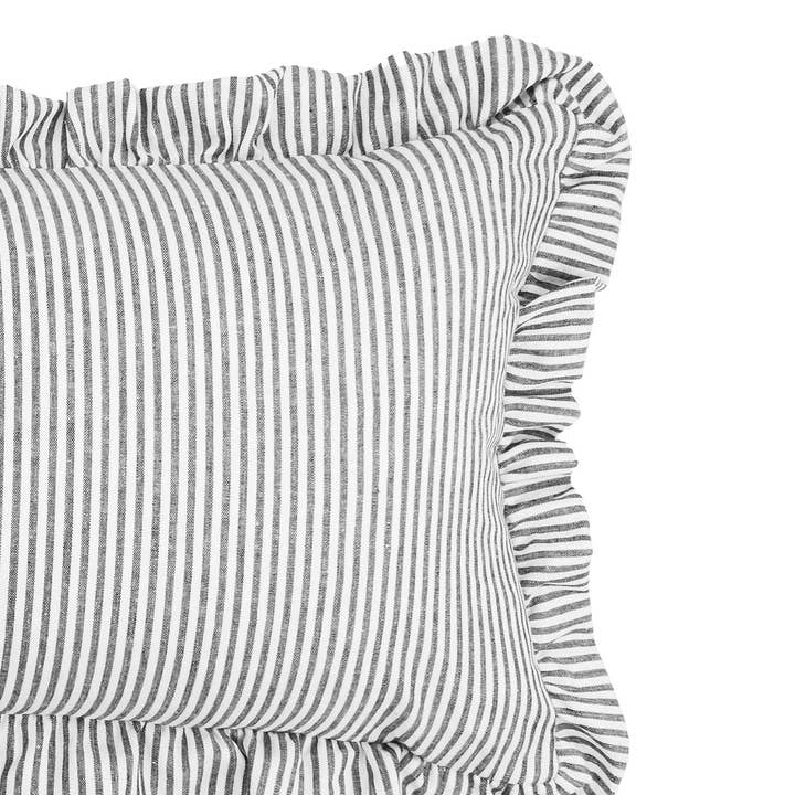 Hudson Home - Wholesale Lumbar Pillow - Bolster Cushion in Black and White Stripe with Ruffle Edge1