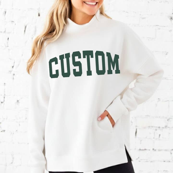 Arden & Gold - Wholesale Graphic Sweatshirt - Women's - Custom Text Oversized Mockneck Sweatshirt4
