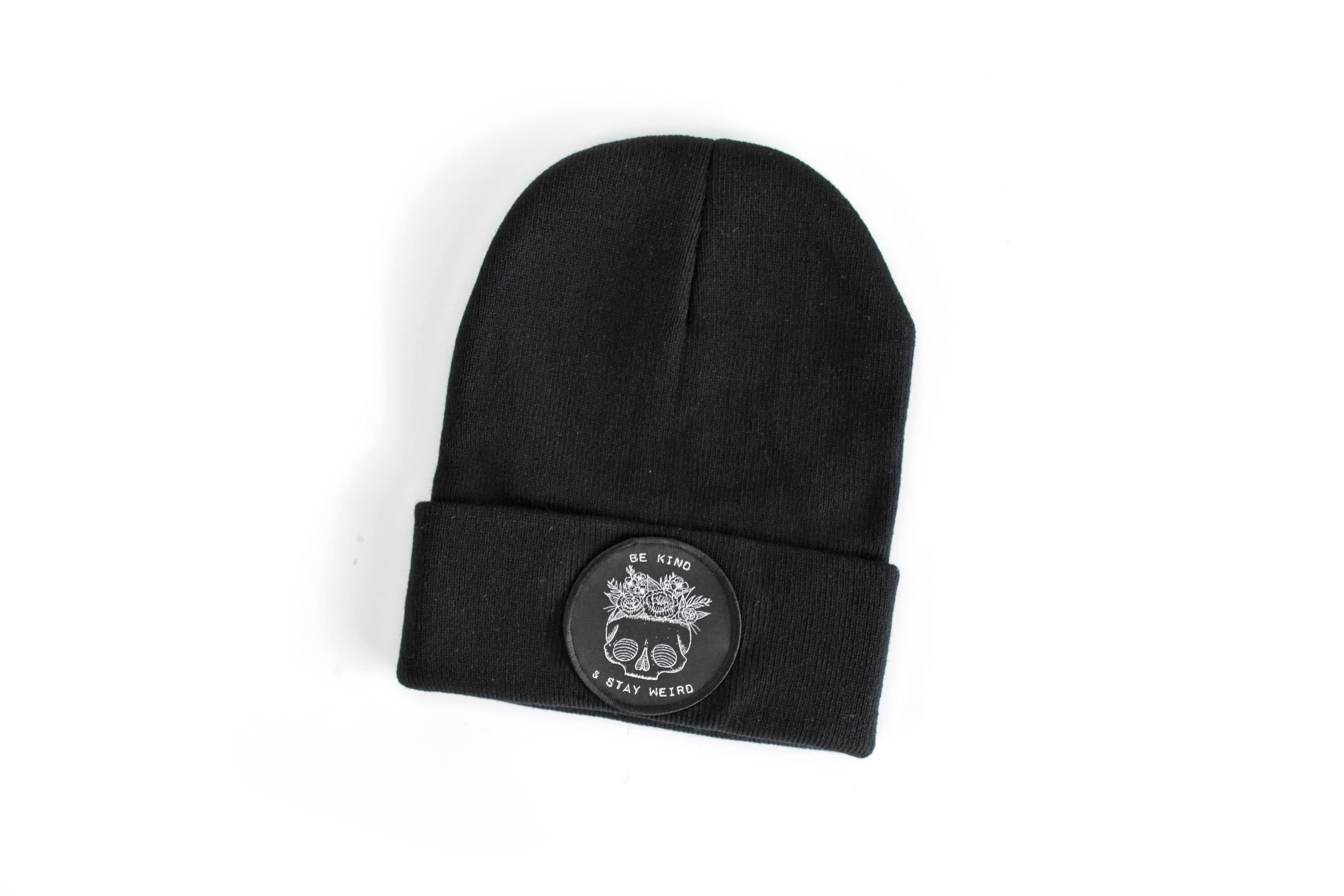 Electric Little Things - Wholesale Beanie - Unisex - Black Beanie Be Kind & Stay Weird Skull & Flowers winter hat