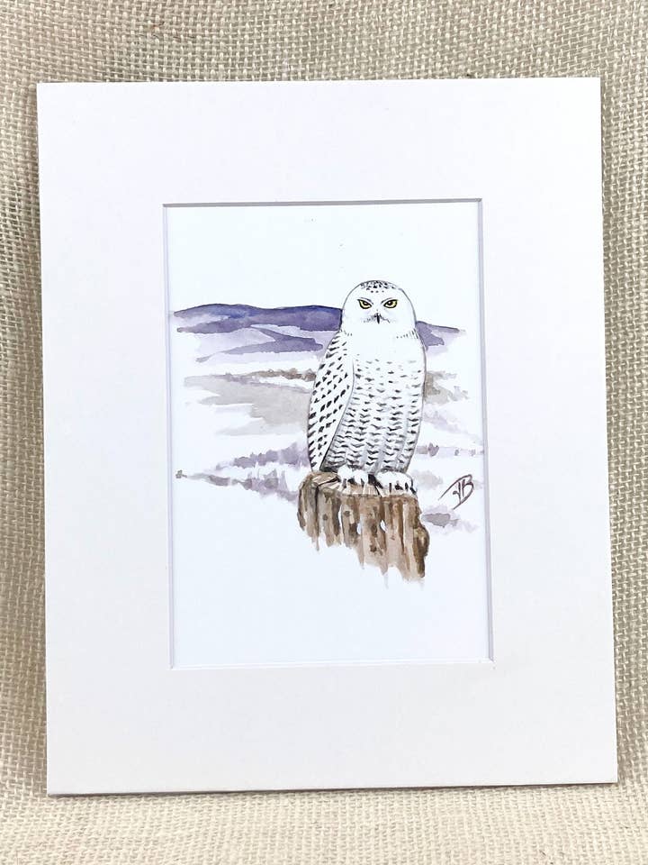 Snowy Owl Matted Print, Arkivtryk, Fuglemaleri for engroshandel hos Streetlightbirds