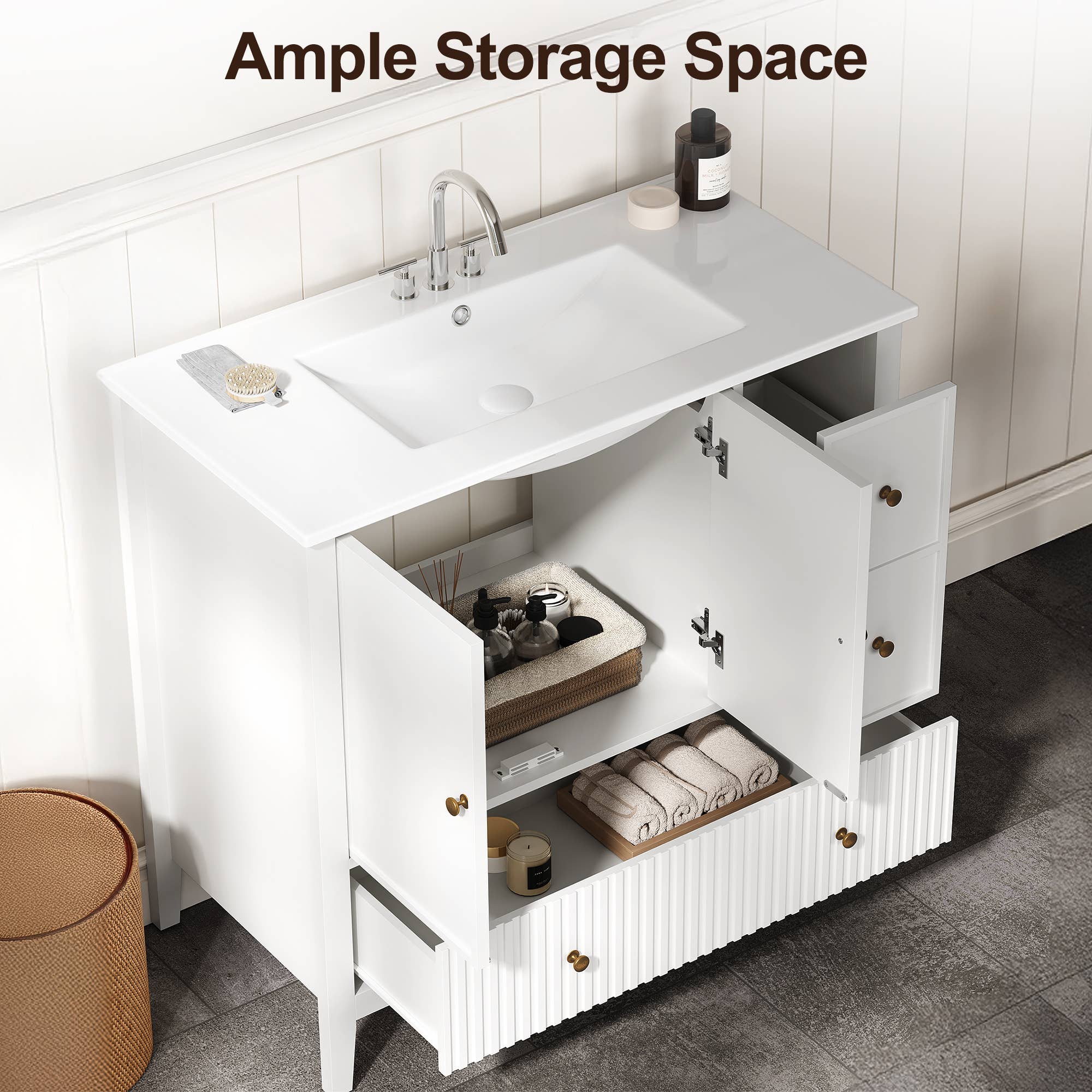 Heynemo - Wholesale Cabinet - 36'' Bathroom Vanity with Sink, Doors and Fluted Drawers2