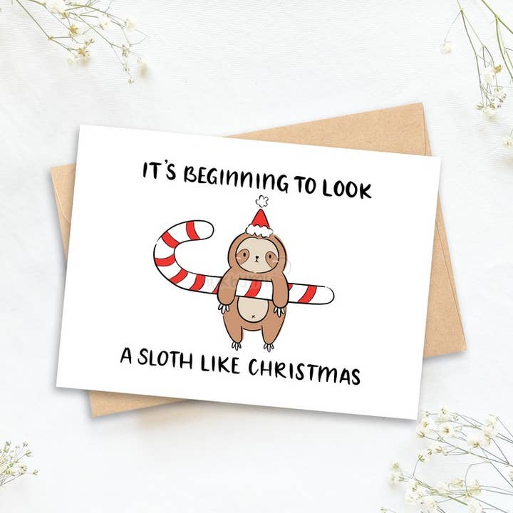 Es sieht langsam aus wie ein Faultier wie eine Weihnachtsgrußkarte für den Großhandel von inkbymi