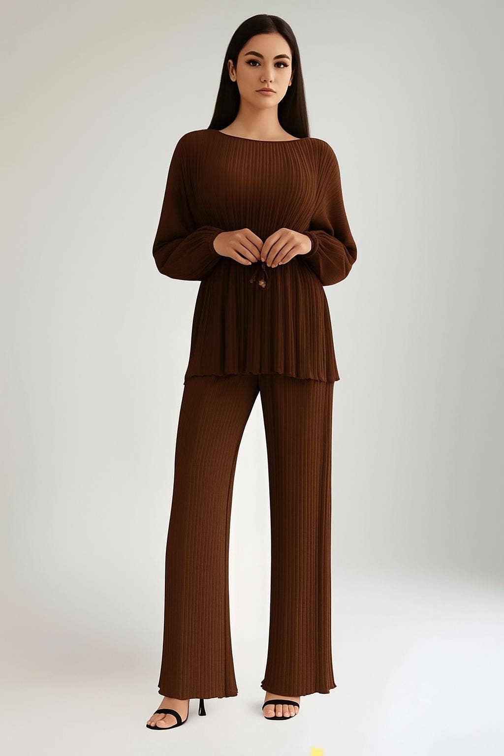 LORIANE - Vendita all'ingrosso Completo top e pantaloni (NON loungewear) - Donna - 7339E Completo plissettato tinta unita con top e pantaloni5