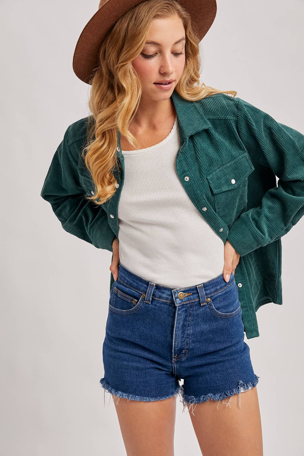 Bluivy - Wholesale Shirt Jacket/Shacket - Women's - CORDUROY BUTTON DOWN SHACKET WITH POCKETS21