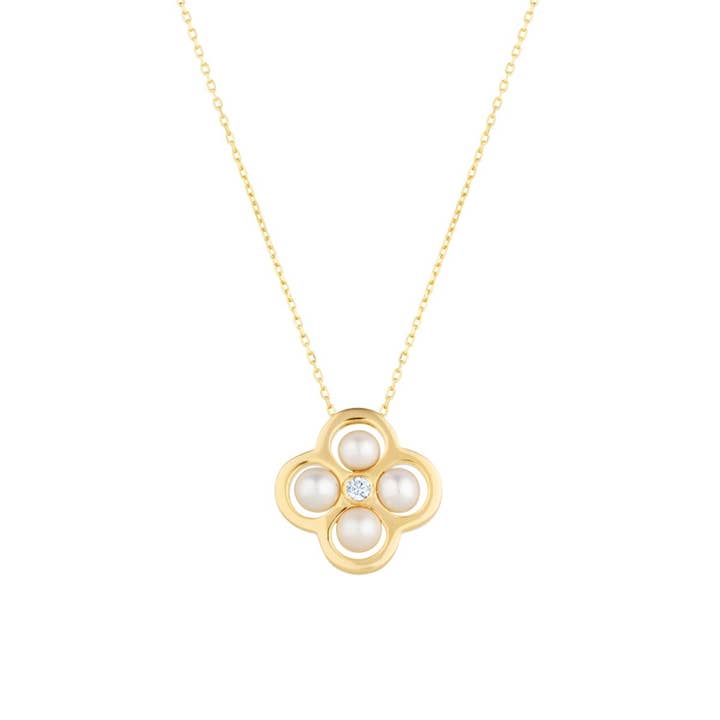 Statement 4 Pearl Clover Gold Necklace for wholesale by Lulu B London