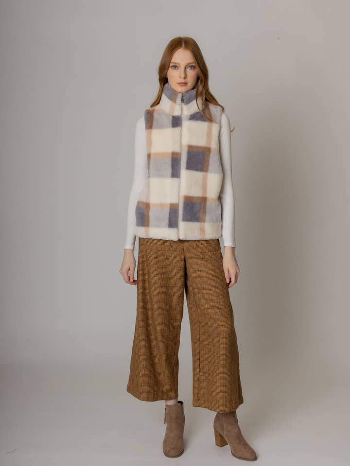 Chaleco de piel sintética a cuadros para venta al por mayor de Do Everything In Love®