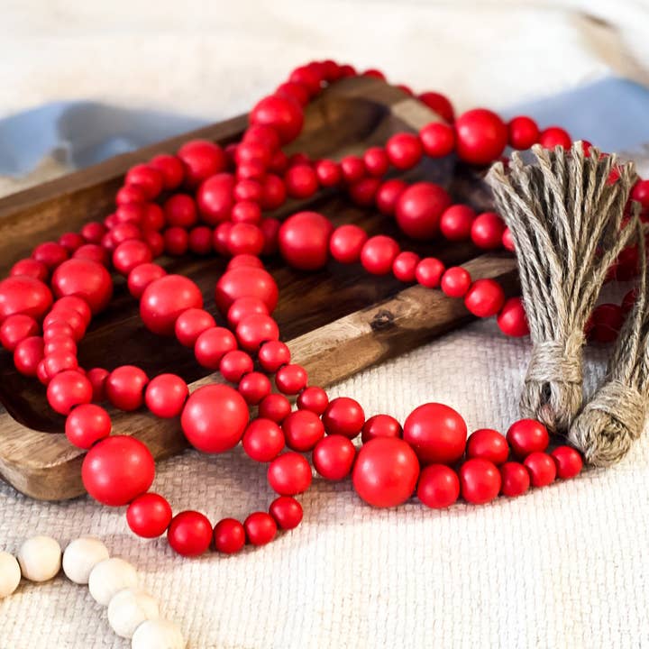 Farmhouse Red Bead Garland for wholesale by The Joyful Bee Co