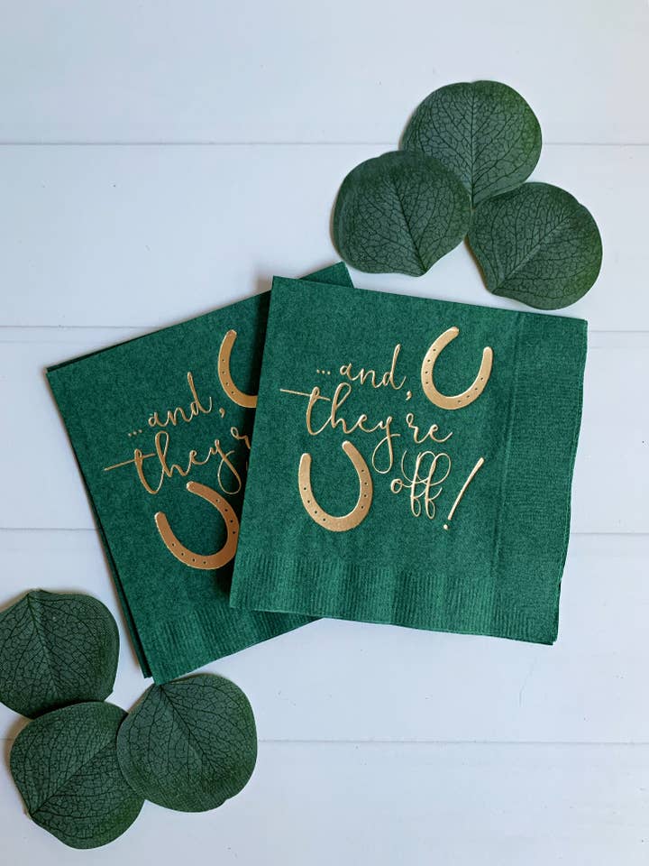 And They're Off Kentucky Derby Cocktail Napkins - Green for wholesale by EnFete, LLC