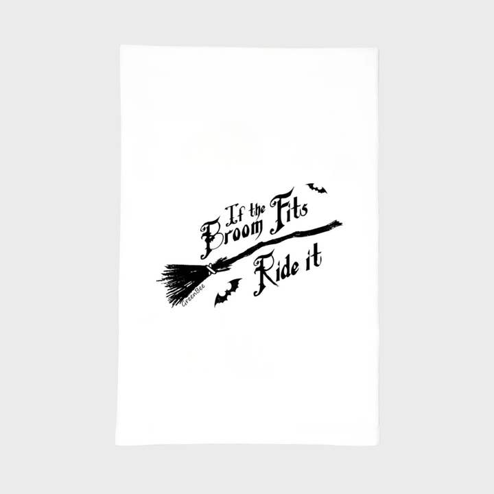 Witch Broom Dish Towel | Tea Towels | Halloween Dish Towels for wholesale by Green Bee Tea Towels