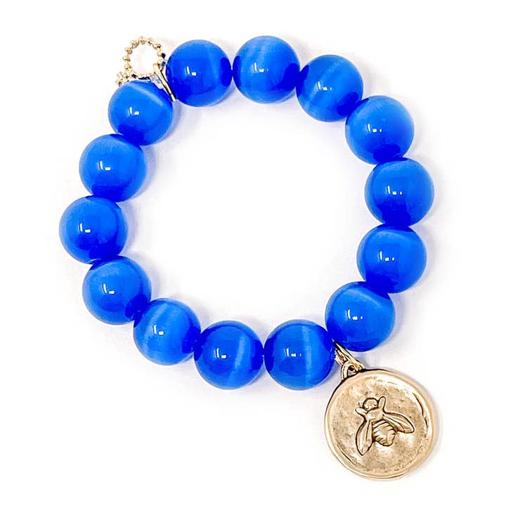 Blue Calcite with Gold Honeybee and Fleur de lis for wholesale by PowerBeads by jen