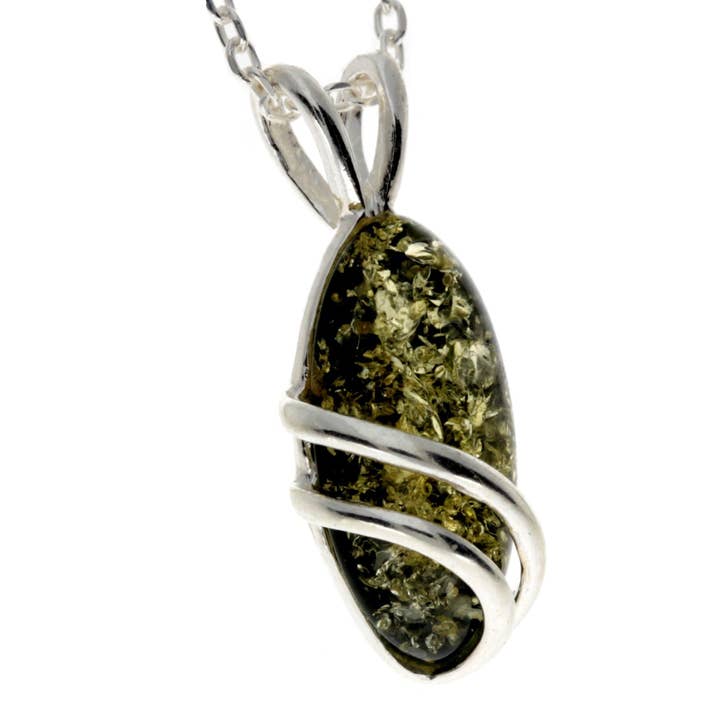 SilverAmber Jewellery - Wholesale Pendant/Charm Necklace - Little Oval Amber & 925 Sterling Silver Modern Pendant - GL2719