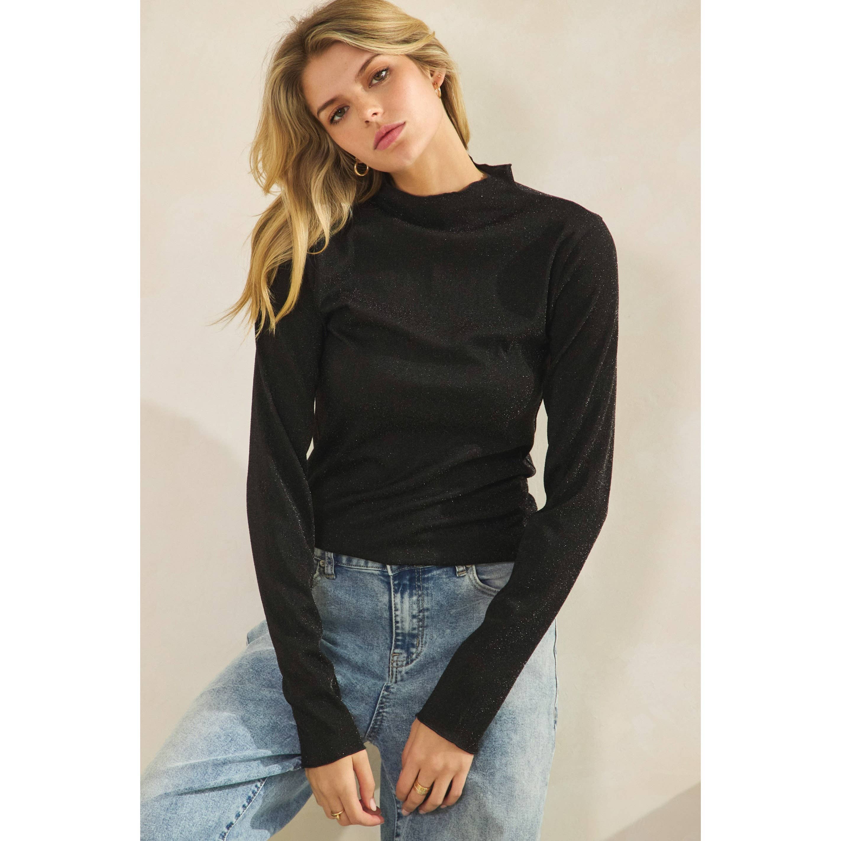 Sage + Fig – wholesale Blouse – Women’s – GLITTER MOCK NECK STRETCHY FITTED TOP (ST7493)17