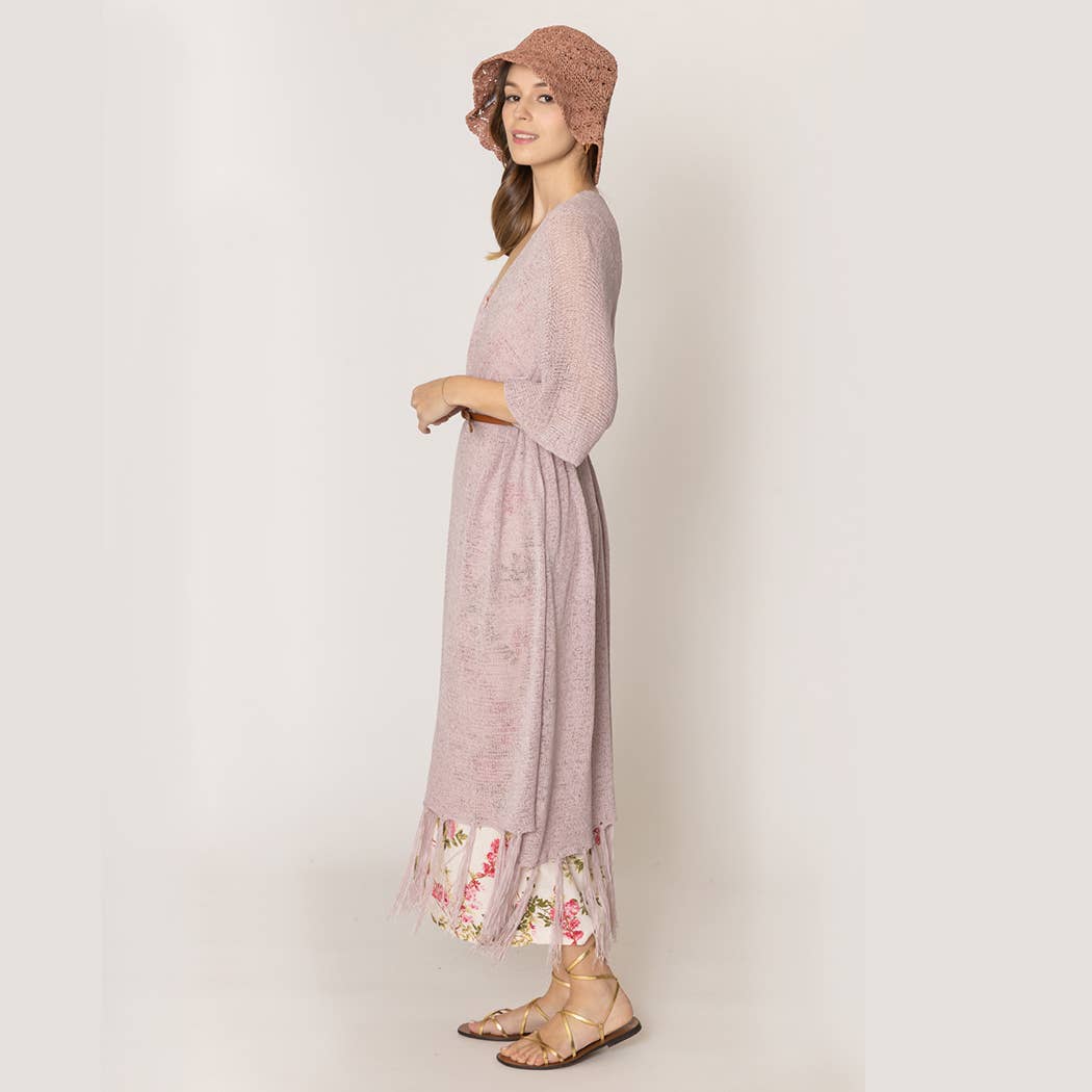 Fashion City - Venta al por mayor Kimono - Mujer - Cárdigan largo de punto con flecos y forro tipo kimono10