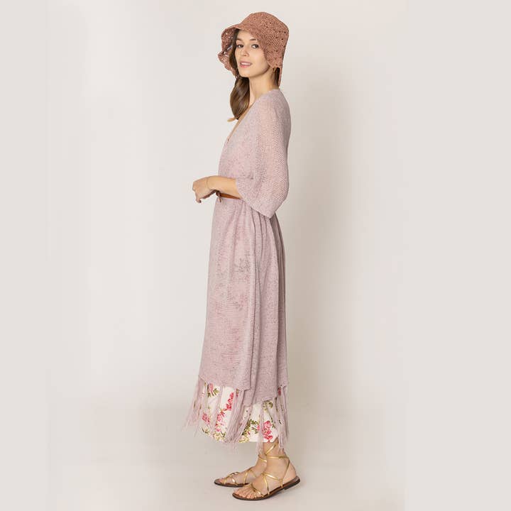 Fashion City - Venta al por mayor Kimono - Mujer - Cárdigan largo de punto con flecos y forro tipo kimono10