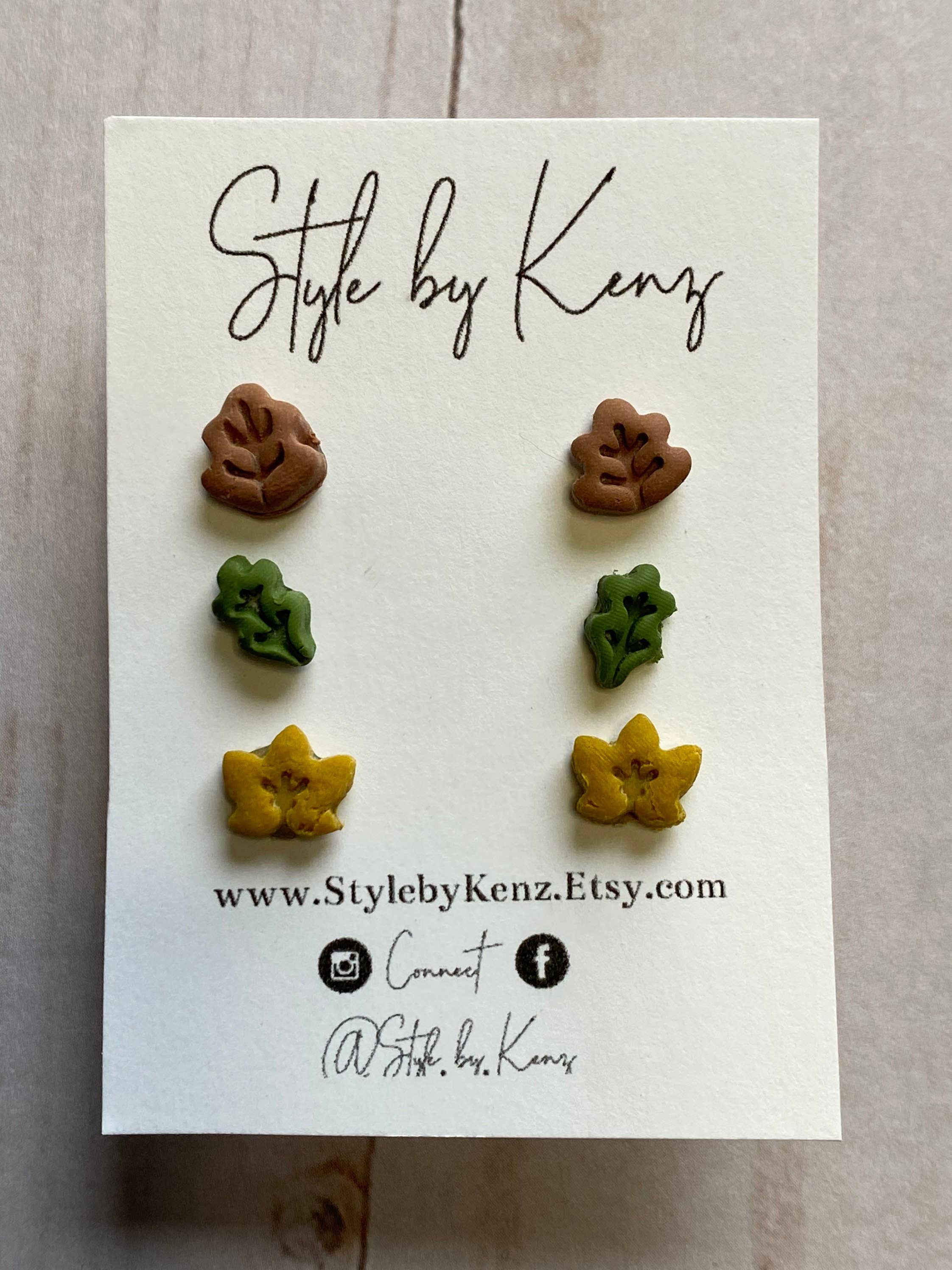 Style by Kenz - Wholesale Jewelry Set - Fall Leaf Stud Pack, Polymer Clay Studs, Clay Leaf Studs1