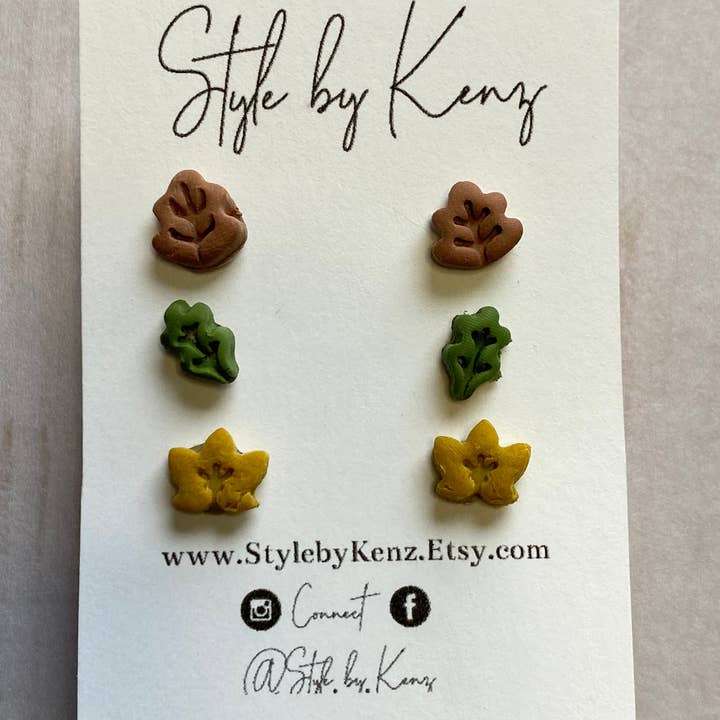 Style by Kenz - Wholesale Jewelry Set - Fall Leaf Stud Pack, Polymer Clay Studs, Clay Leaf Studs1