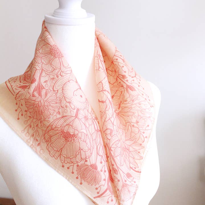 sol&mar art co. - Wholesale Bandana - Unisex - Bunny in the Floral Breeze Bandana Scarf (Pastel Pink)4