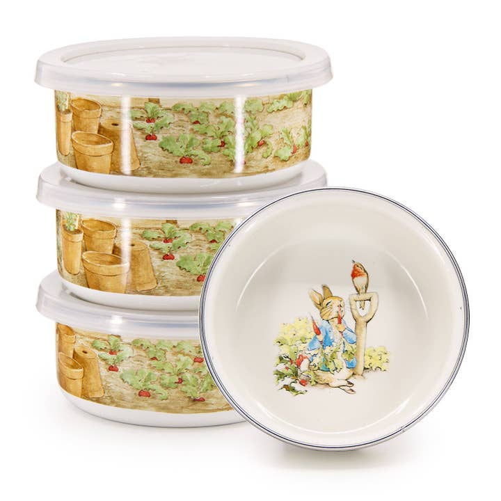 Crow Canyon Home - Wholesale Bowl - Golden Rabbit Enamelware Set of 4 Peter Rabbit Child Bowls1