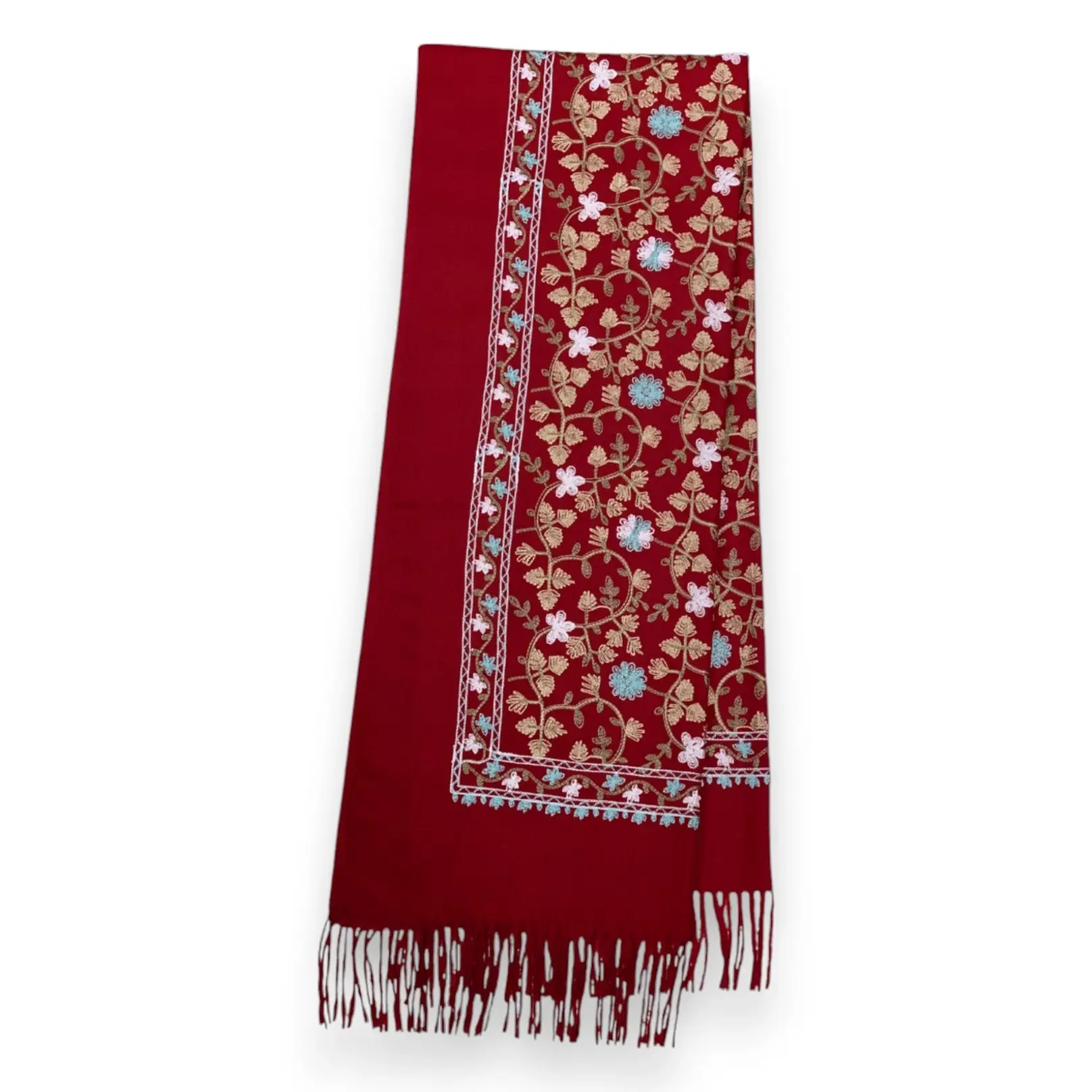 London Scarves - Wholesale Scarf - Women's - Embroidery flower print on blank canvas with tassels  4