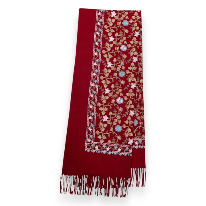 London Scarves – wholesale Scarf – Women's – Embroidery flower print on blank canvas with tassels  8